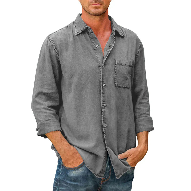 Langärmliges Denim-Button-Down-Hemd für Herren