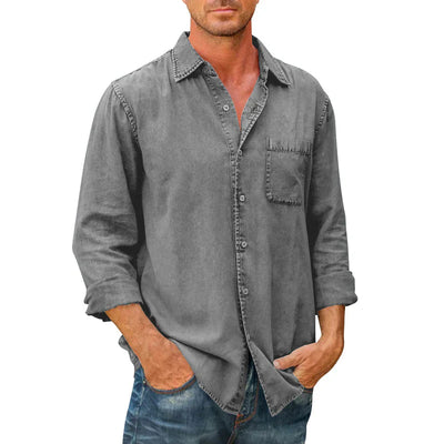 Langärmliges Denim-Button-Down-Hemd für Herren