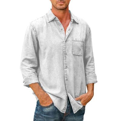 Langärmliges Denim-Button-Down-Hemd für Herren