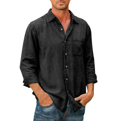 Langärmliges Denim-Button-Down-Hemd für Herren