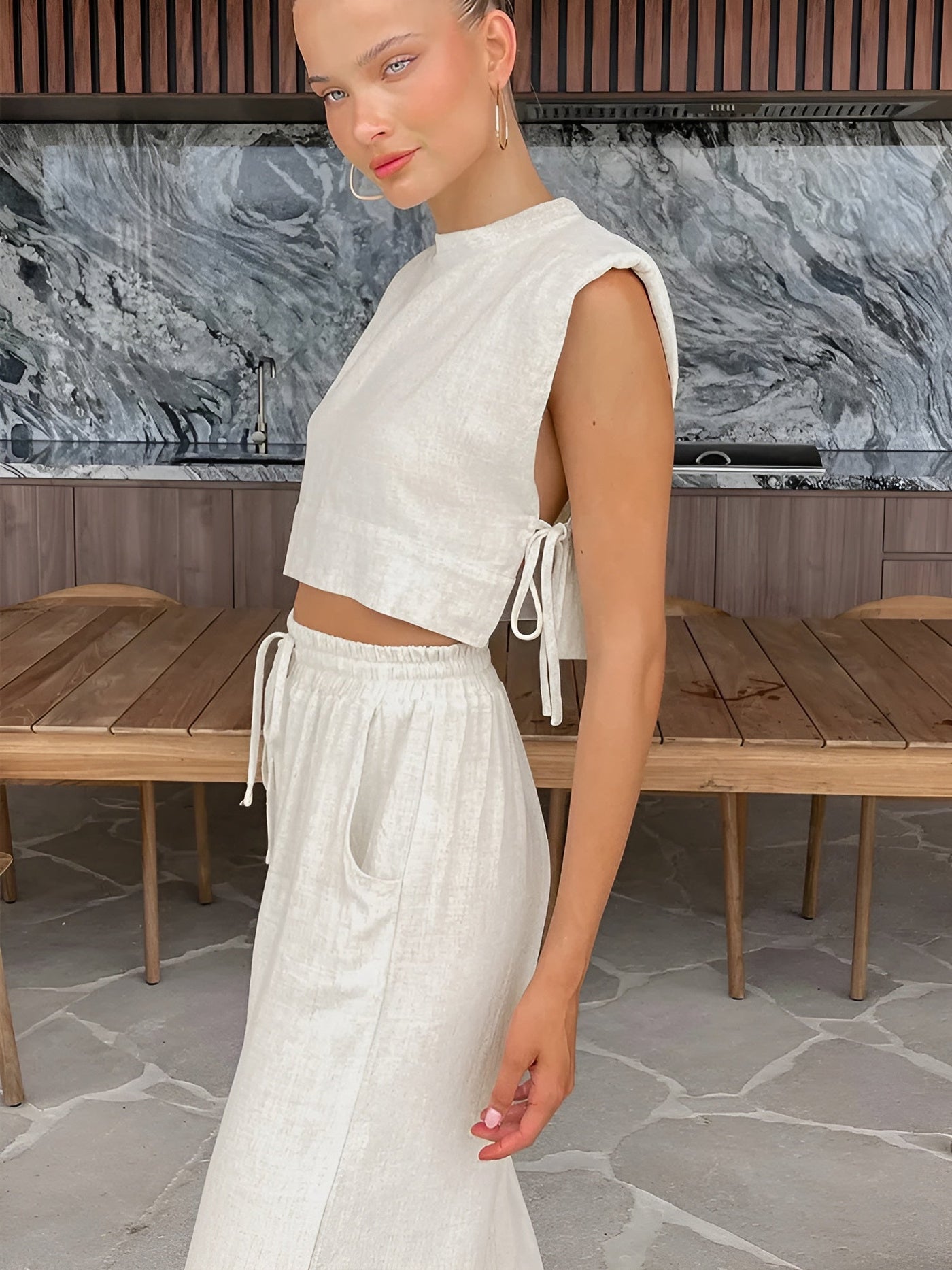 Léonie-Set - Elegantes Sommer-Zweiteiler-Set aus Leinen für Damen (Crop Top + Hose)-Bonida Shop